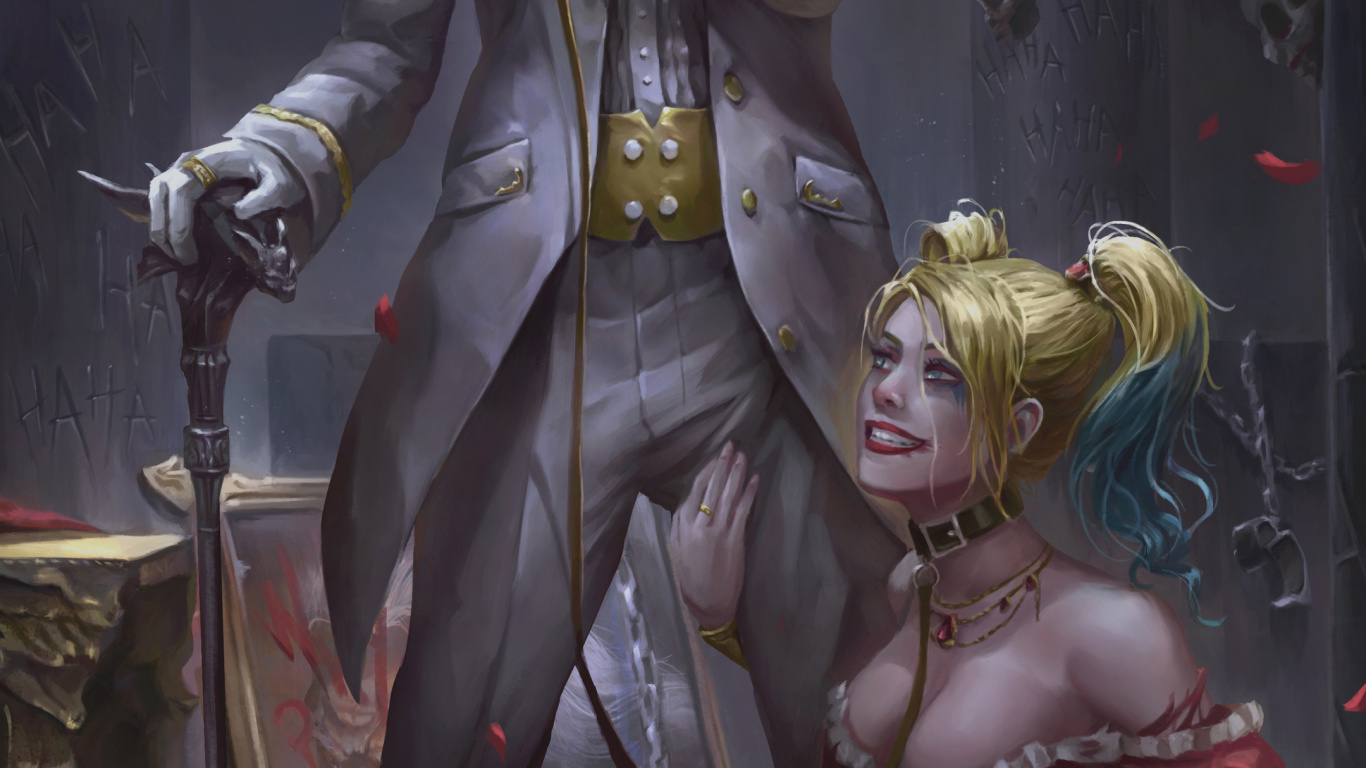 Обои Джокер, Харли Квин, шутник с девушкой, Харли Квинн, Бэтмен в разрешении 1366x768