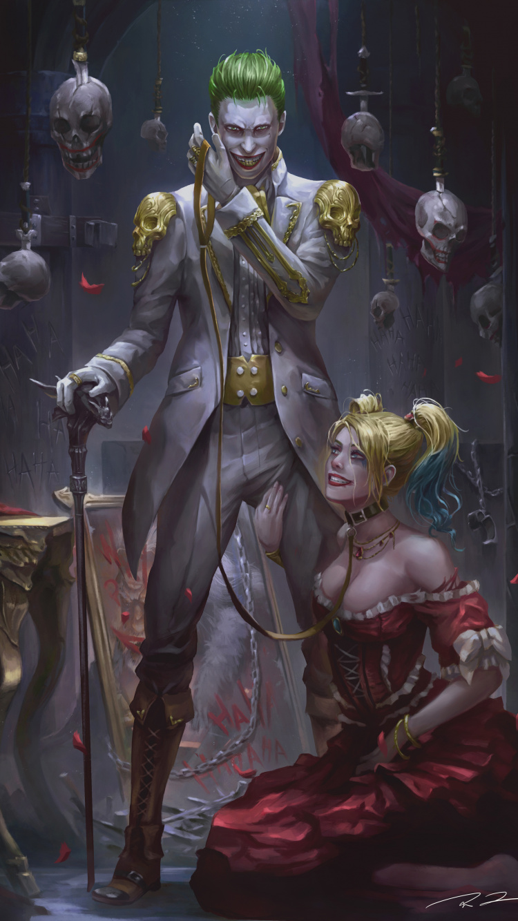 Обои Джокер, Харли Квин, шутник с девушкой, Харли Квинн, Бэтмен в разрешении 750x1334