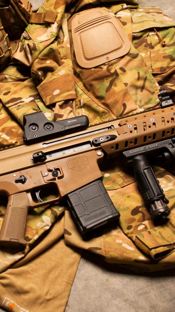 Обои fn scar, fn herstal, орудие, огнестрельное оружие, триггер в разрешении 720x1280