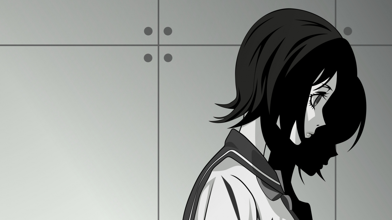 Обои иллюстрация, мангака, черно-белая фотография, девушка в разрешении 1366x768