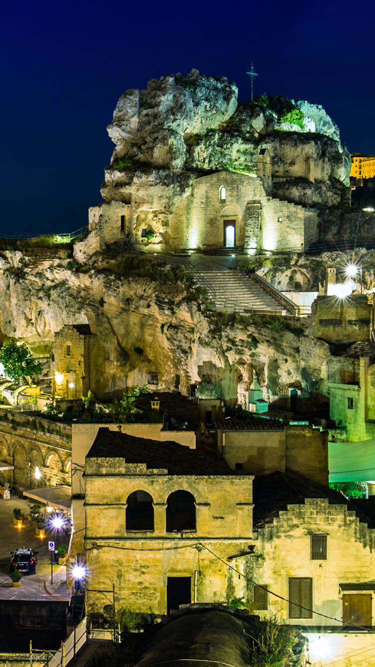 Обои Матера, город, ночь, городок, ориентир в разрешении 750x1334