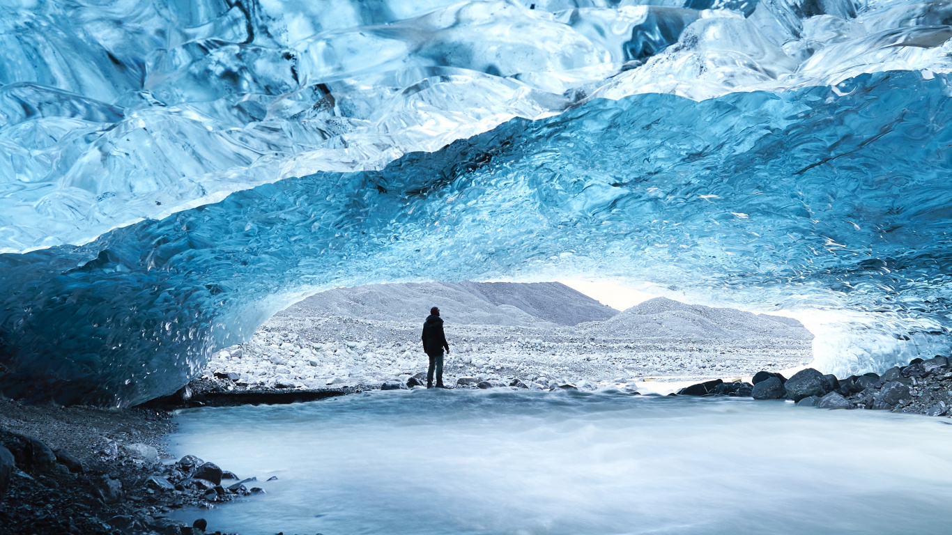 Обои ледяная пещера, синий, айсберг, природа, дизайн в разрешении 1366x768