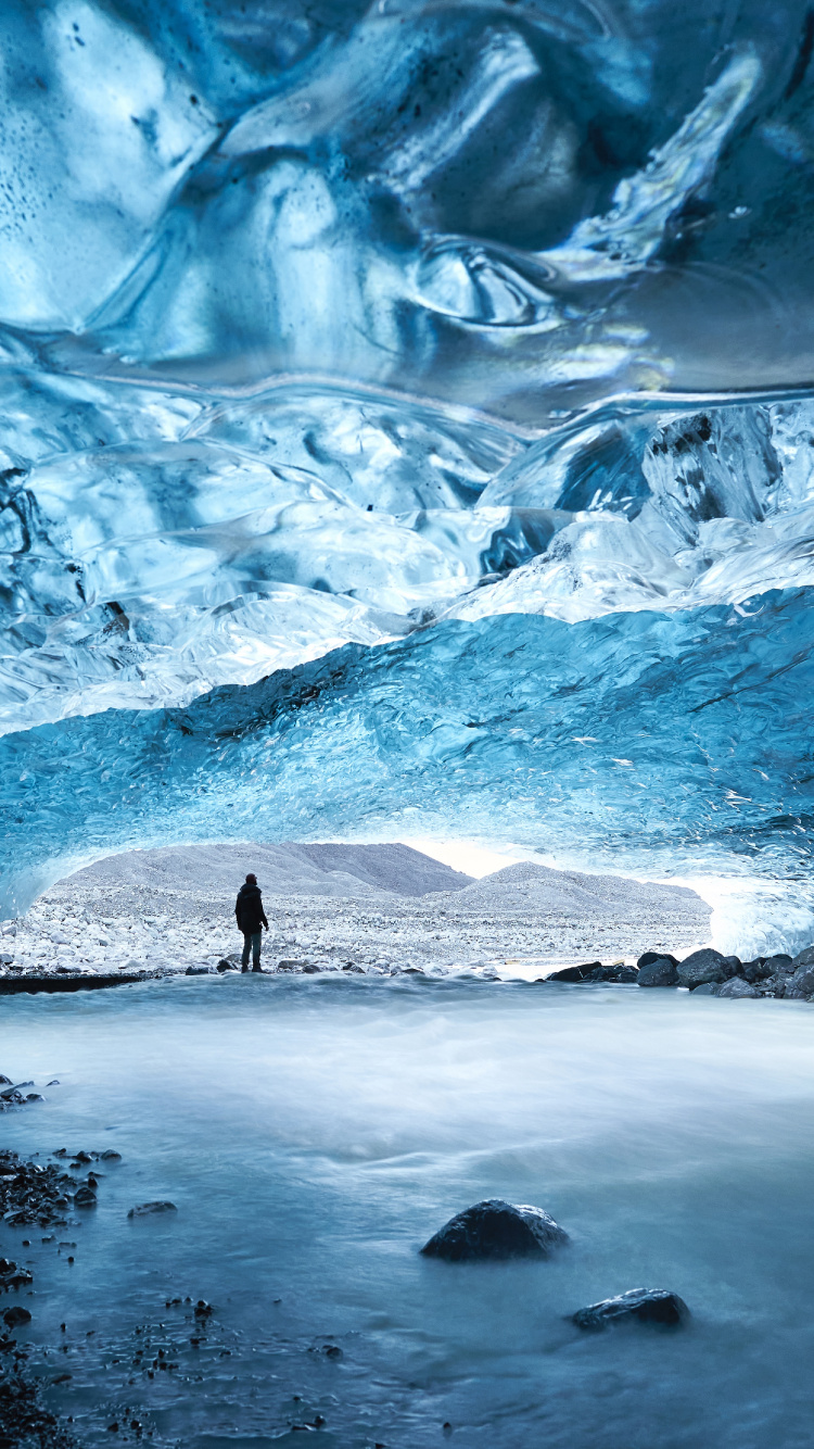 Обои ледяная пещера, синий, айсберг, природа, дизайн в разрешении 750x1334