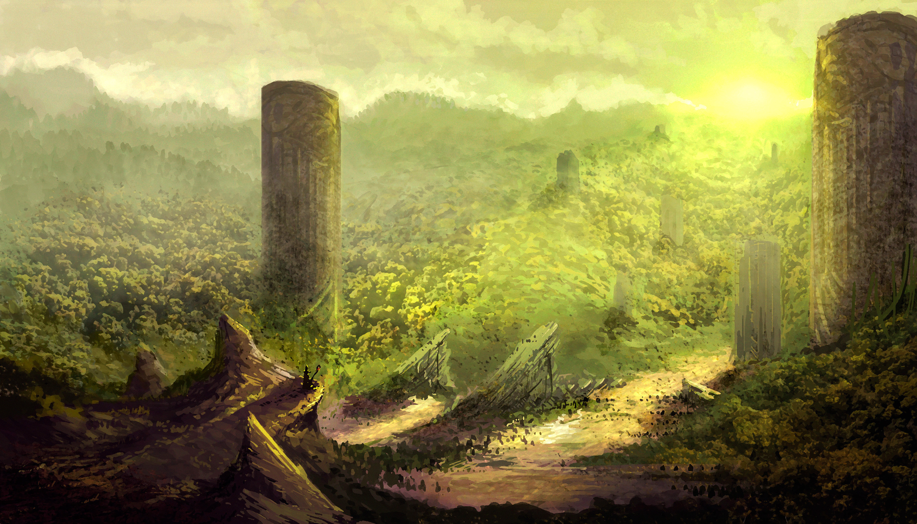 Oboi Art Fantasticheskoe Iskusstvo Zhivopis Les Solnechnyj Svet Hd Hdv 720p 16 9 Besplatno 1280x720 Kartinki I Foto