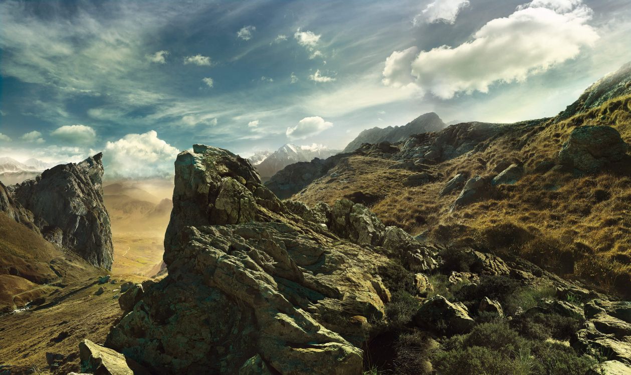 Обои горный рельеф, гора, нагорье, облако, рок в разрешении 3000x1786