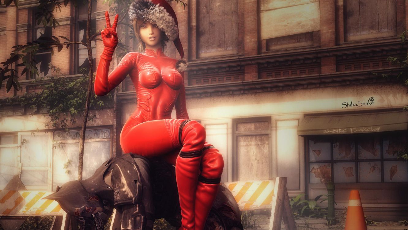 Обои цифровое искусство, произведение искусства, красный цвет, модель Фетиш, латекс в разрешении 2600x1463