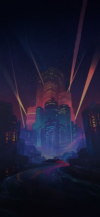 Обои небоскреб, городской пейзаж, здание, вышка, атмосфера в разрешении 1125x2436