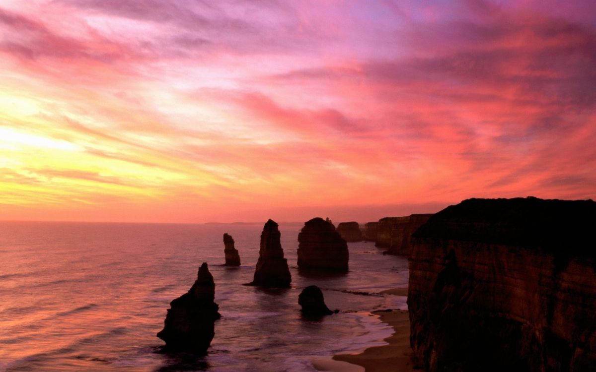 Обои горизонт, море, побережье, обрыв, закат в разрешении 2560x1600