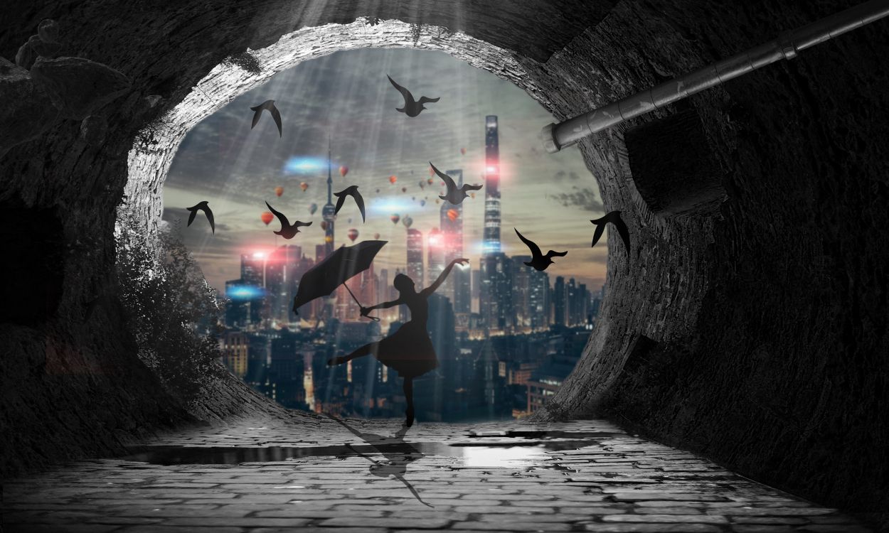 Обои танец, арт, балет, темнота, Цифровой композитинг в разрешении 2500x1500