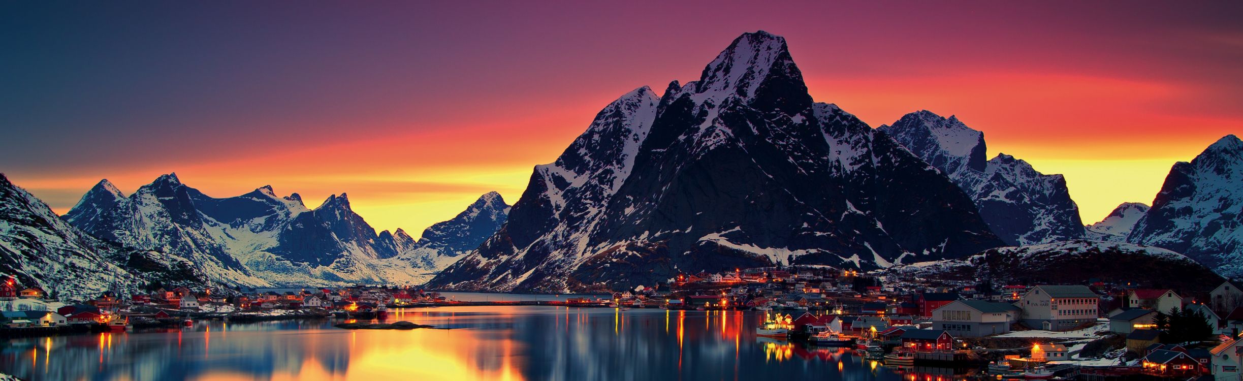 Обои Лофотен, природа, гора, горный рельеф, горный хребет в разрешении 5826x1785