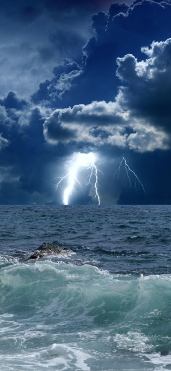 Обои фреска, стена, настенная роспись, облако, вода в разрешении 1080x2340