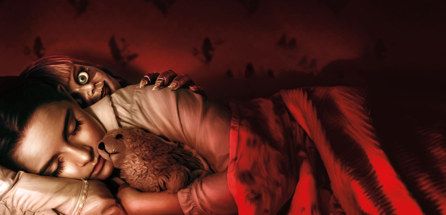 Обои Уорнер Бразерс, леди, видео, кинотеатр, Аннабель Приходит Домой в разрешении 14200x6850