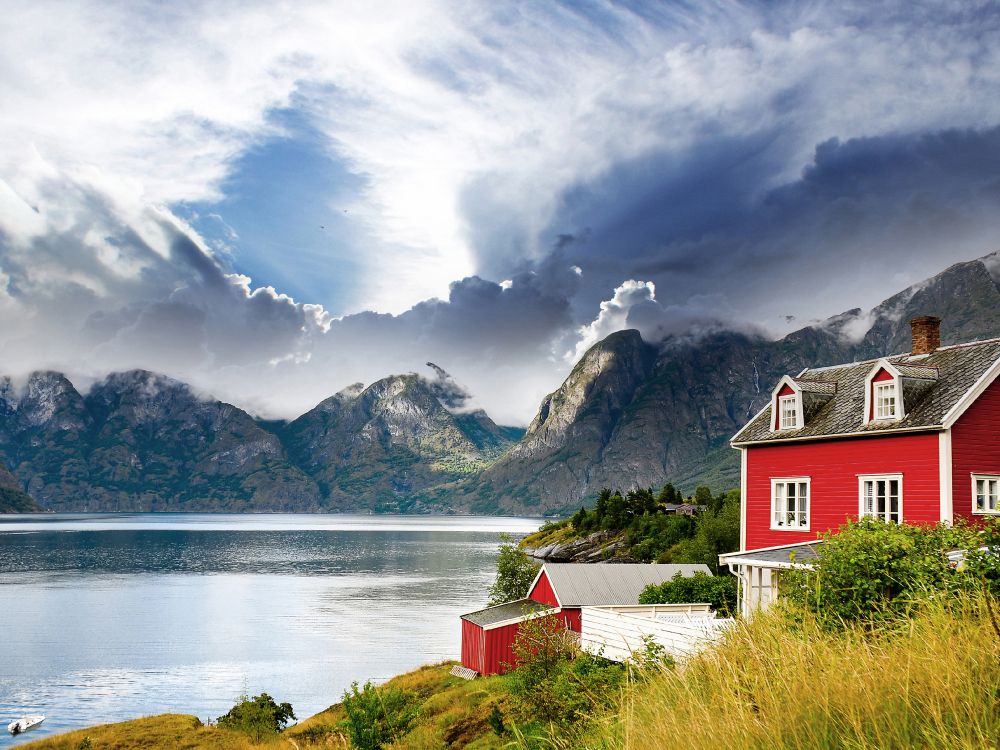 Обои фьорд, озеро, гора, природа, природный ландшафт в разрешении 3192x2394