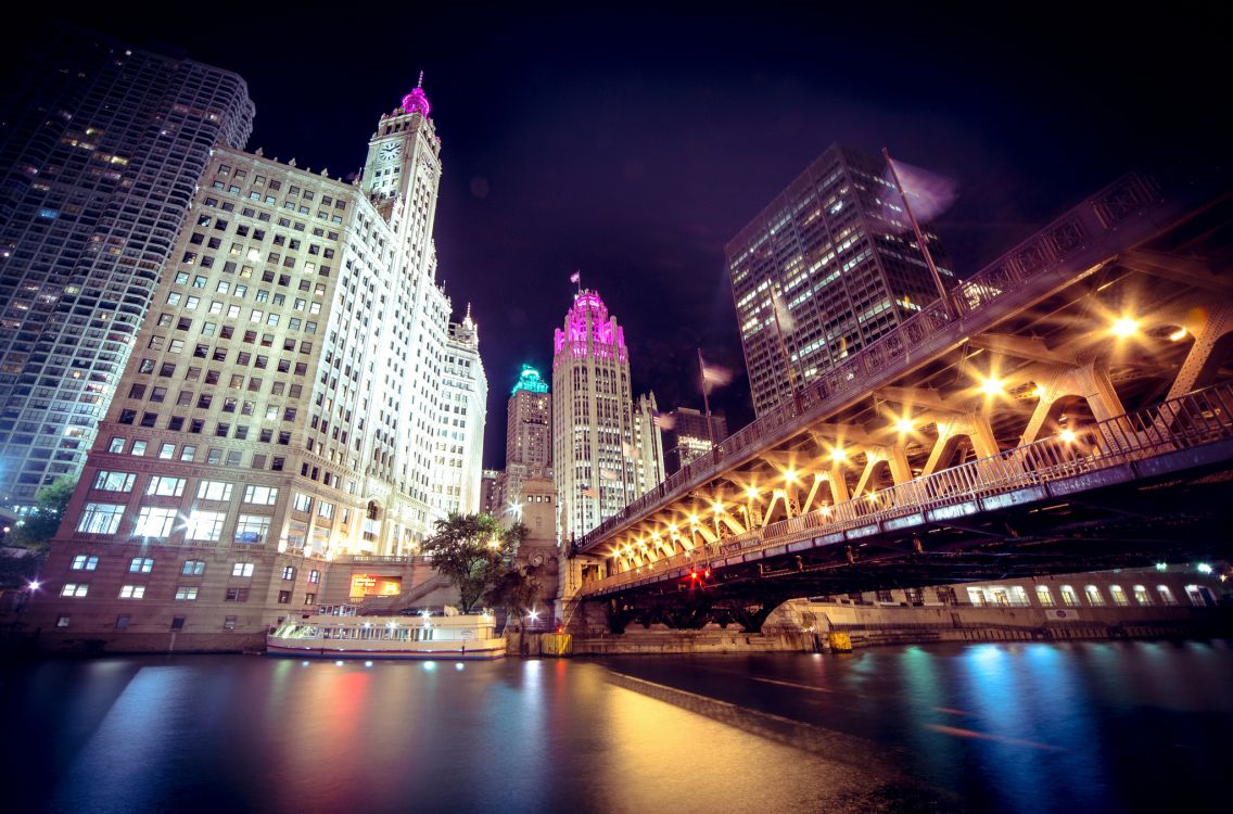 Обои Чикаго, ночь, архитектура, здание, город в разрешении 2048x1352