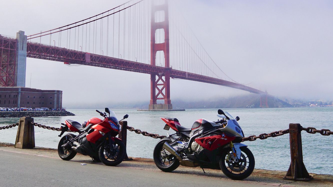 Обои мост Golden Gate, мотоцикл, мост, мотоспорт, авто в разрешении 4485x2523