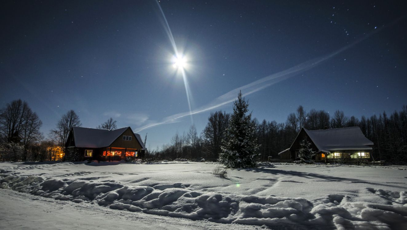 Обои зима, снег, ночь, свет, замораживание в разрешении 2684x1520