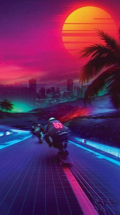 Обои эстетика, Ретровейв, Synthwave Midnight Outrun, Synthwave, постер в разрешении 1080x1920
