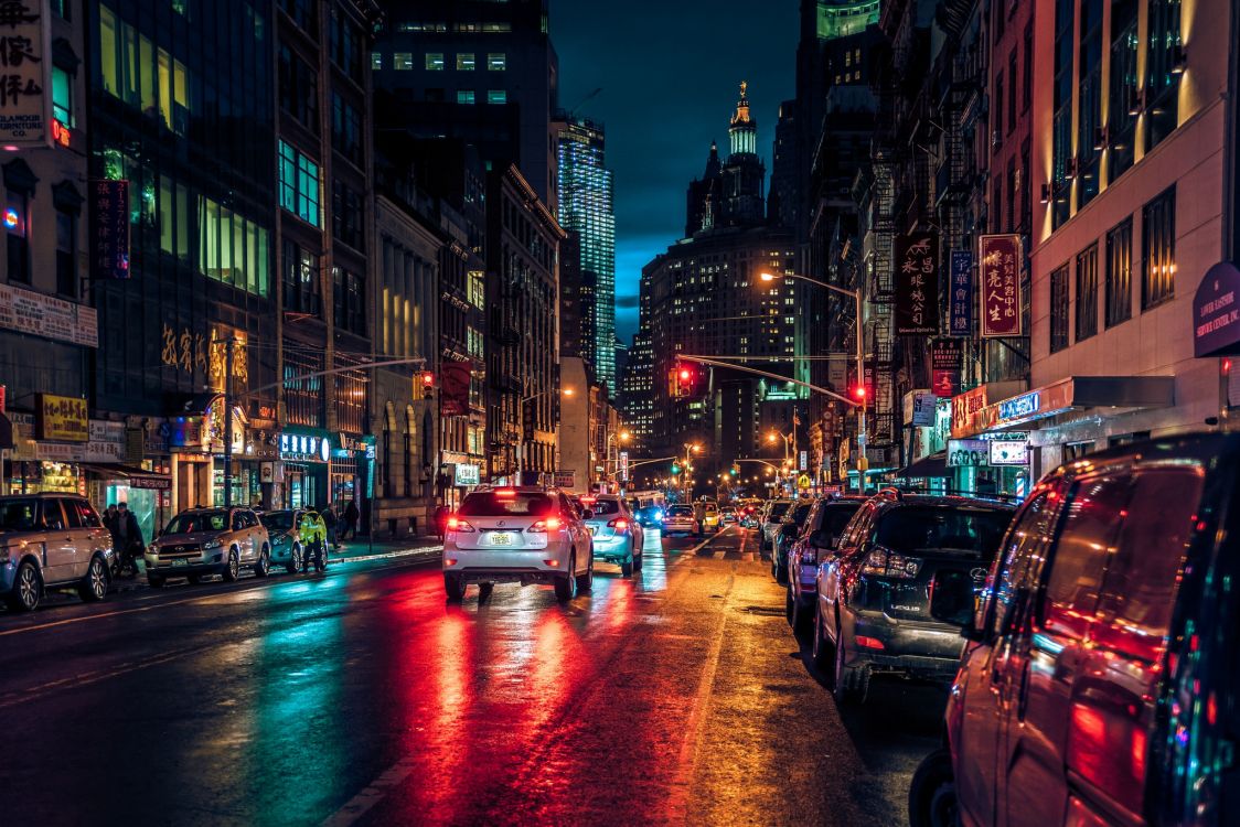 Обои чайнатаун, городской район, метрополия, ночь, город в разрешении 2048x1366