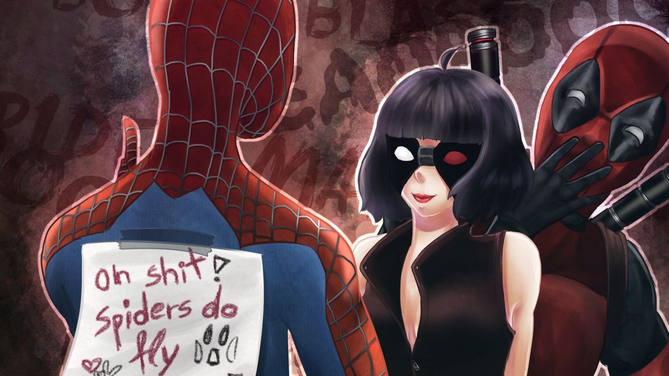 Обои человек-паук, дэдпул, фан арт, арт, супергерой в разрешении 2480x1395
