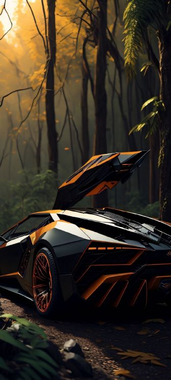 Обои отражение, легковые автомобили, Ламборджини, шина, колесо в разрешении 1080x2400