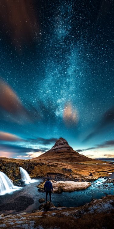 Обои ночь, звезда, андроид, атмосфера, зеленый в разрешении 1440x2880