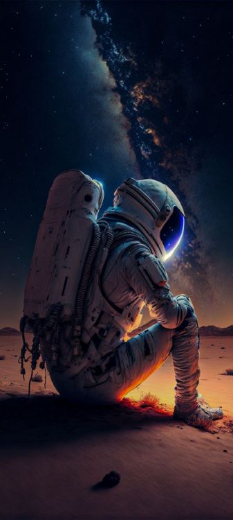 Обои астронавт сидит, астронавт, космическое пространство, космическая станция, освоение космоса в разрешении 1080x2400