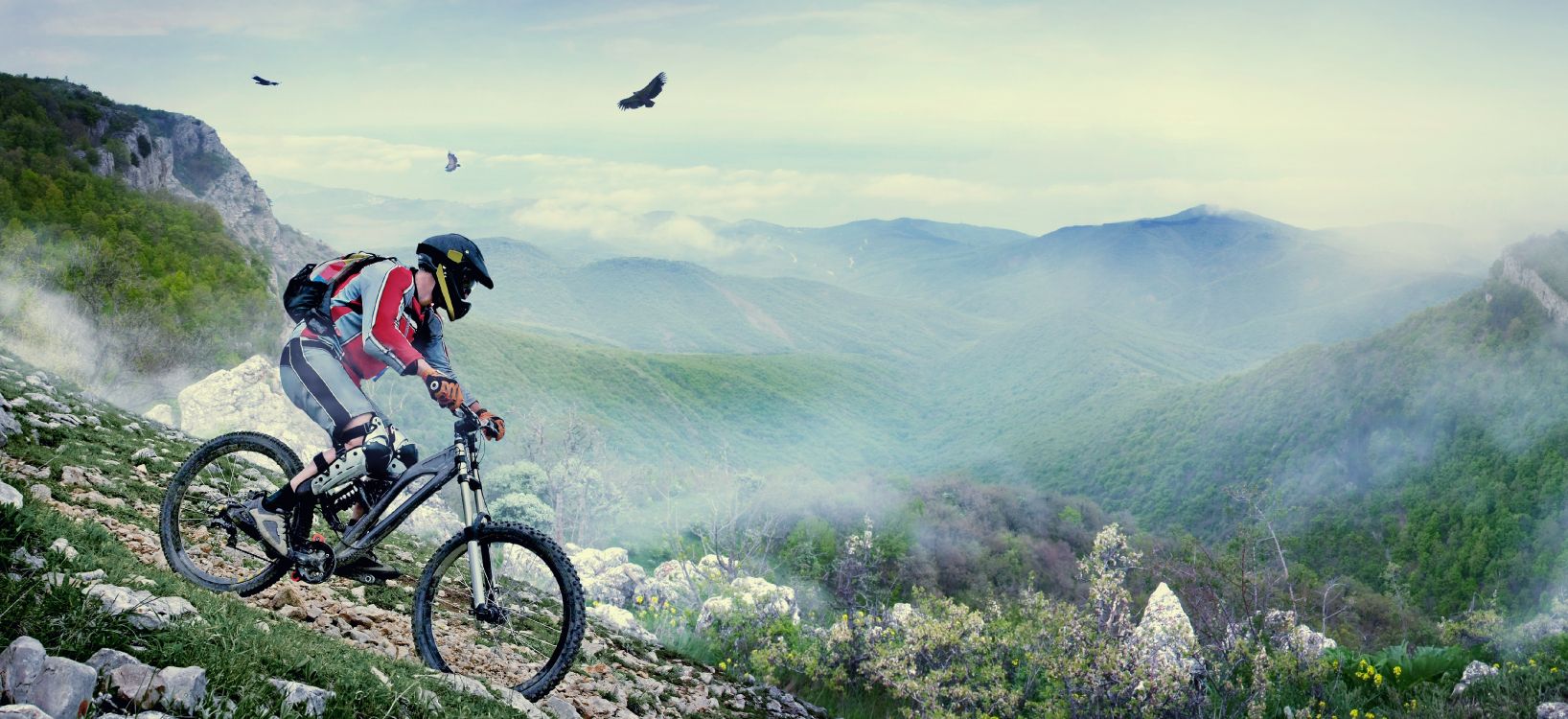 Обои горный велосипед, велосипед, велосипедный спорт, катание на горных велосипедах, горные велосипеды в разрешении 5389x2469