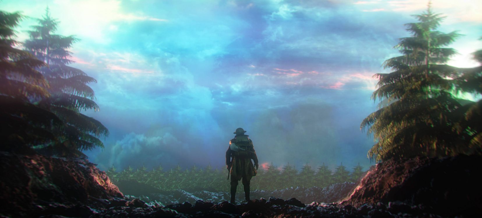 Обои природа, гора, горная станция, дерево, атмосфера в разрешении 4000x1812