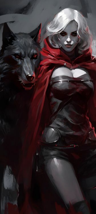 Обои косплей, Красная Шапочка, волк в разрешении 1080x2400