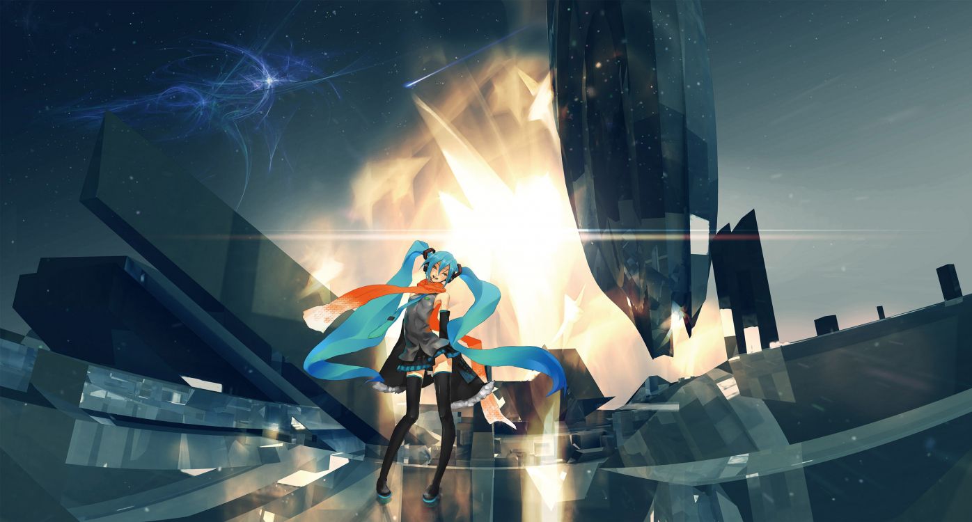 Обои Хацунэ Мику, вокалоид, Стробоскоп Ночи, Livetune, мир в разрешении 3000x1611