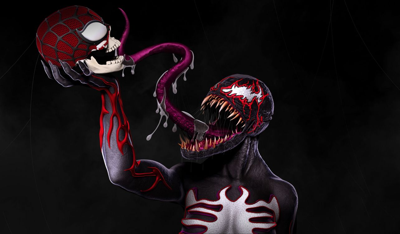 Обои темнота, иллюстрация, вымышленный персонаж, веном, суперзлодей в разрешении 3329x1944