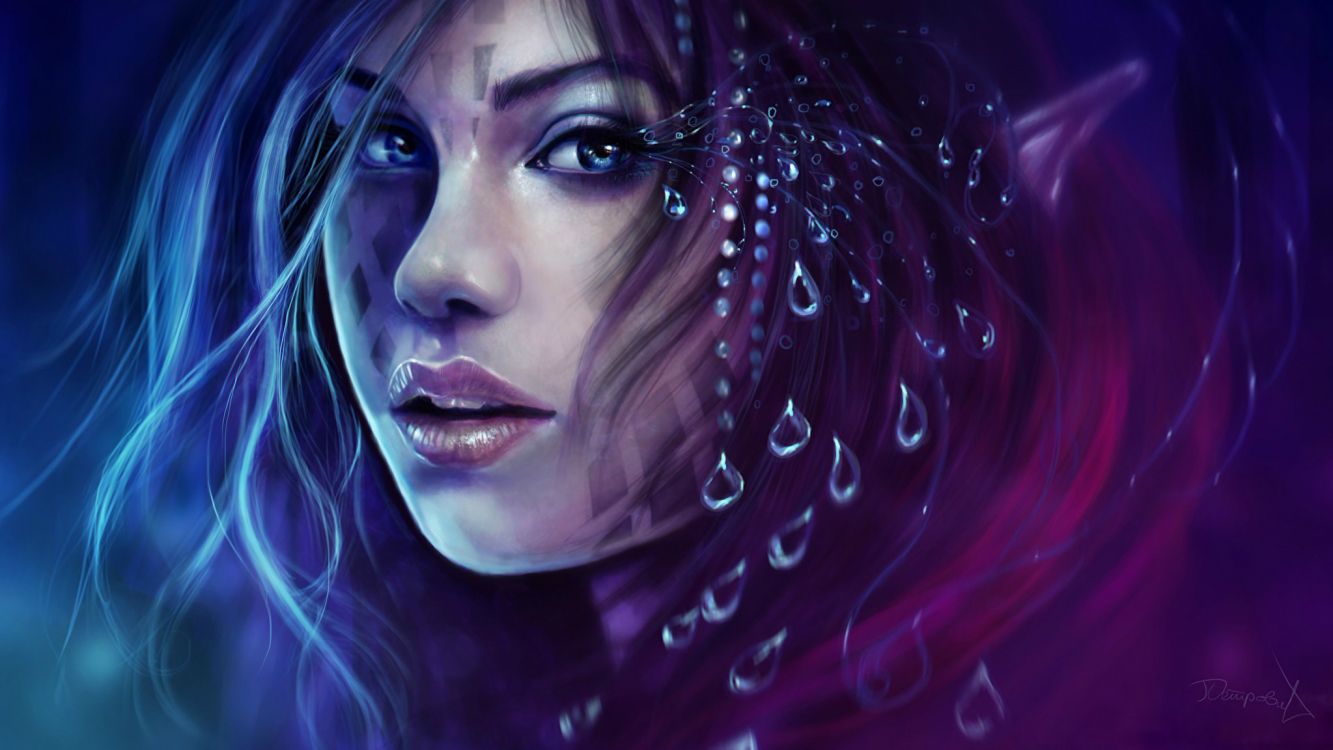 Обои эльф, фэнтези, лицо, пурпур, Фиолетовый в разрешении 2048x1152