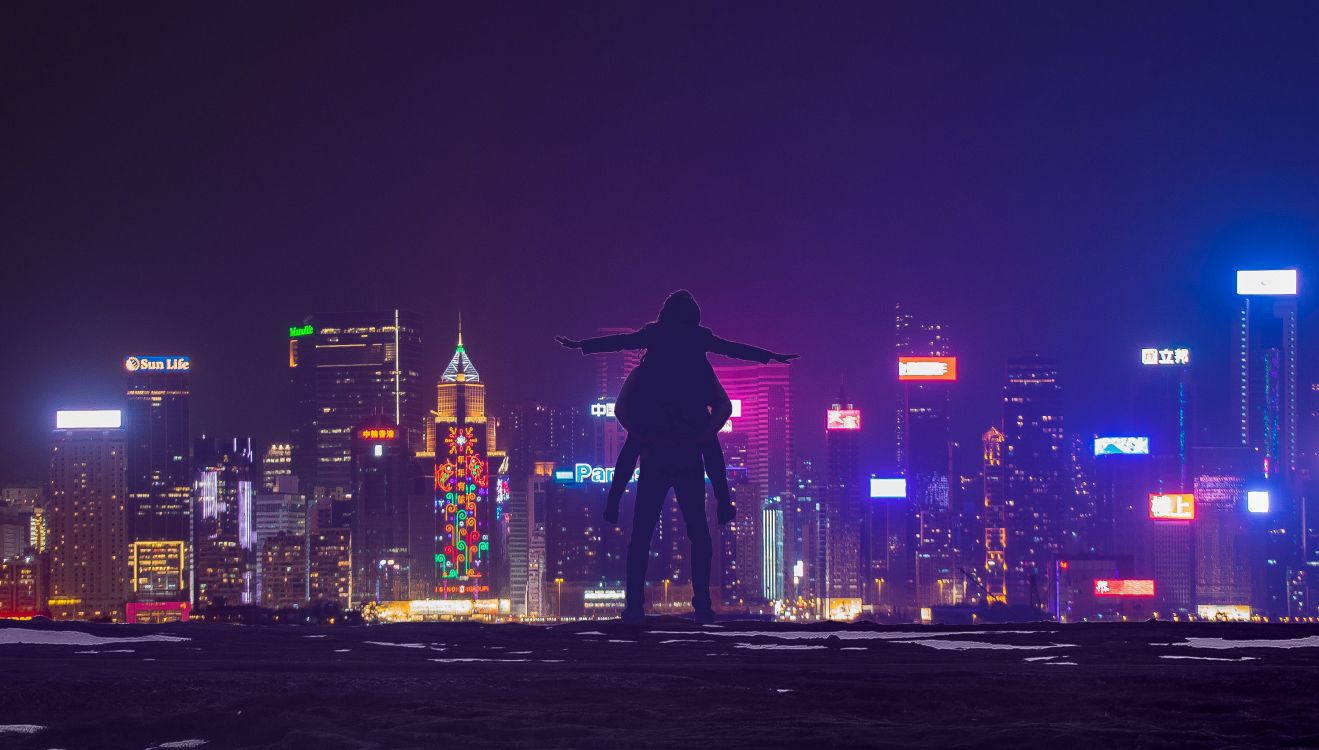 Обои городской район, город, метрополия, ночь, линия горизонта в разрешении 2995x1702