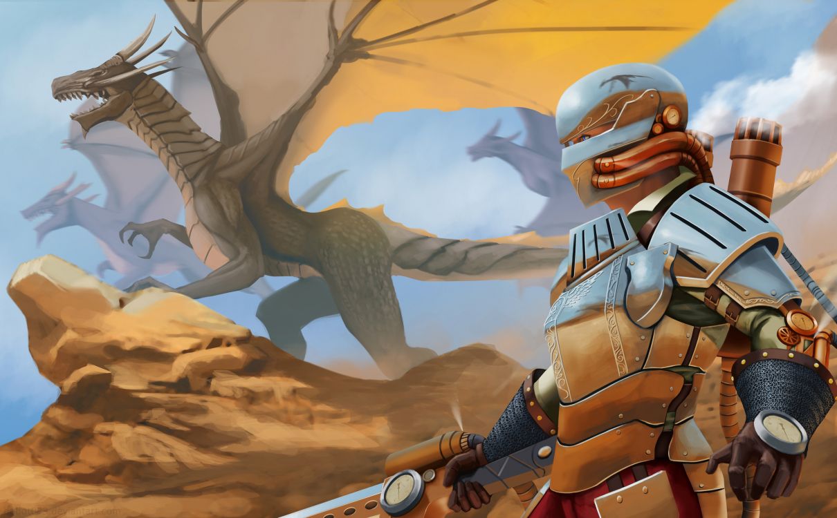 Обои фэнтези, стимпанк, дракон, цифровое искусство, иллюстрация в разрешении 3229x2000