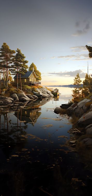 Обои дерево, вода, облако, гидроресурсы, природный ландшафт в разрешении 1500x3167