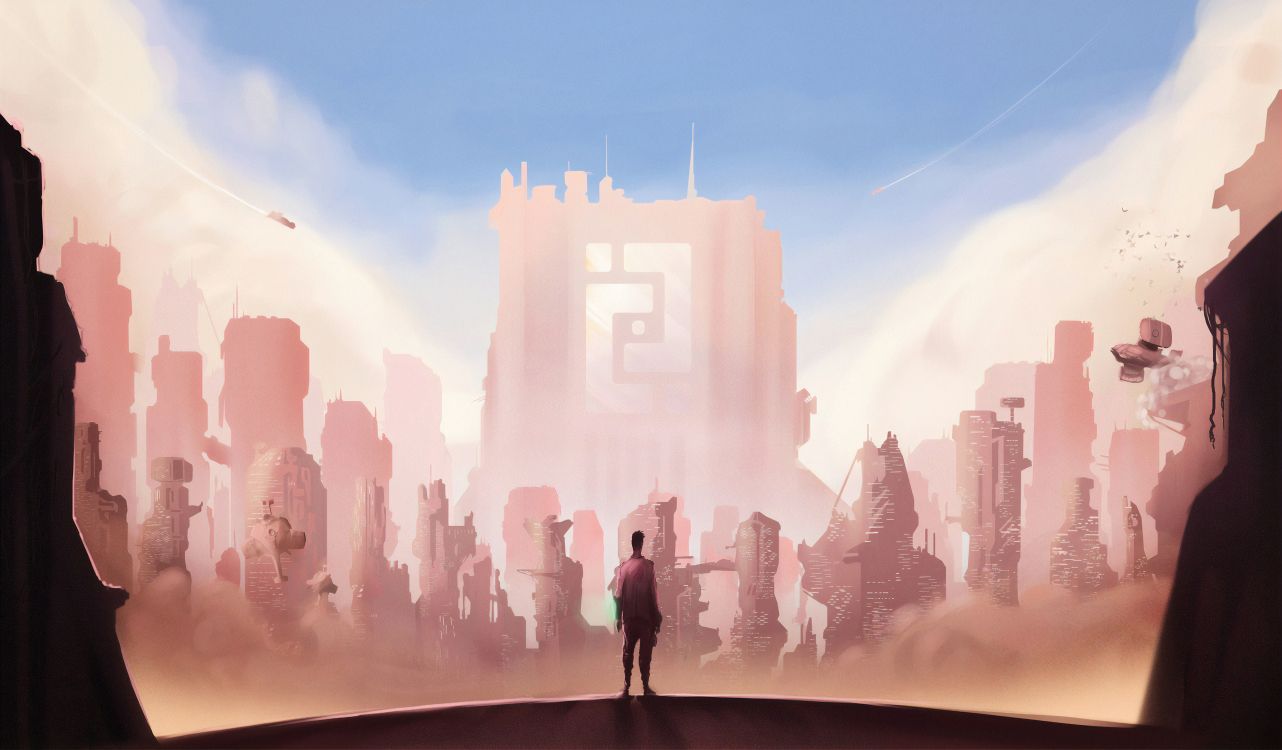 Обои иллюстрация, город, арт, мир, анимация в разрешении 3840x2246