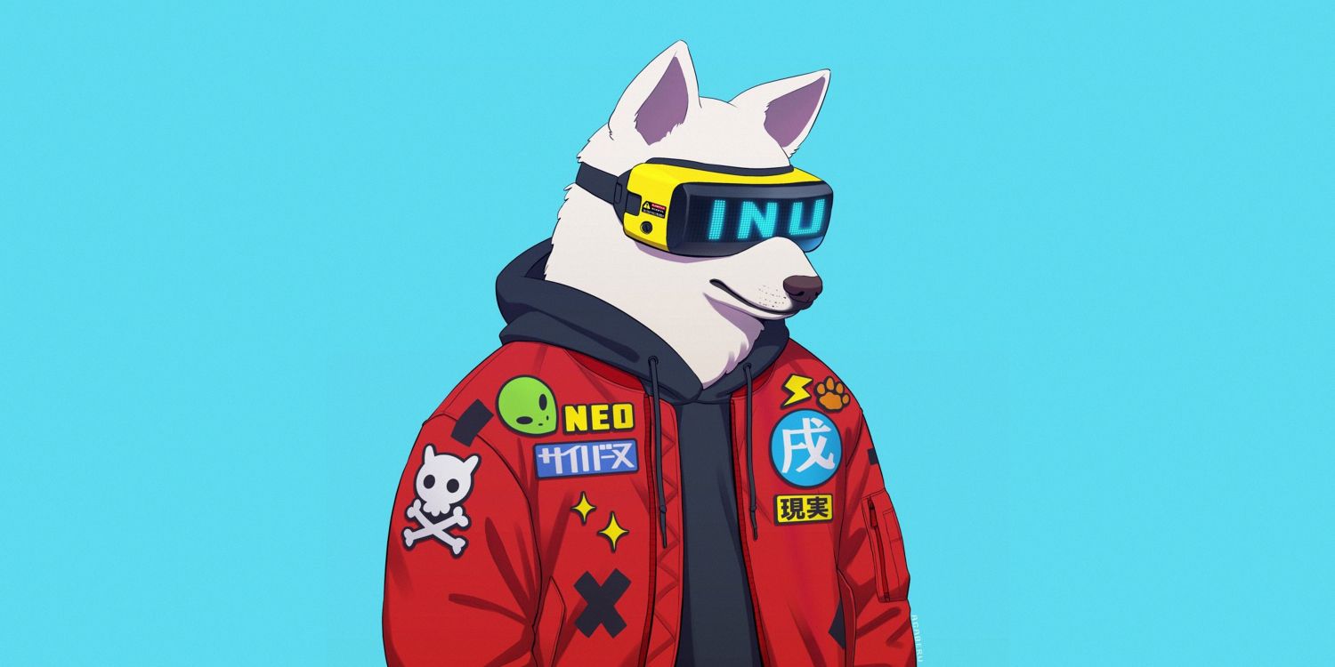 Обои арт, мультфильм, иллюстрация, DoggoLingo, футуристический хаски в разрешении 3000x1500