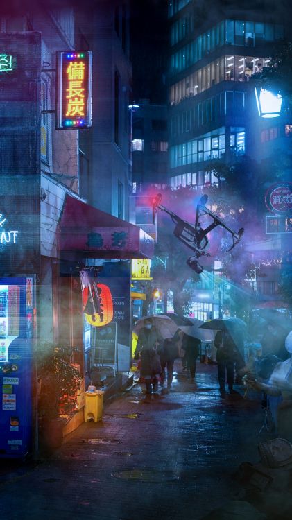 Обои метрополия, Научная фантастика, здание, свет, инфраструктура в разрешении 1800x3200