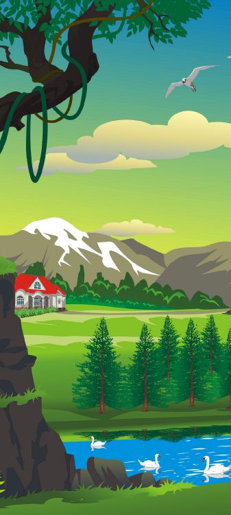 Обои иллюстрация, векторная графика, мультфильм, графика, рисование в разрешении 1080x2400