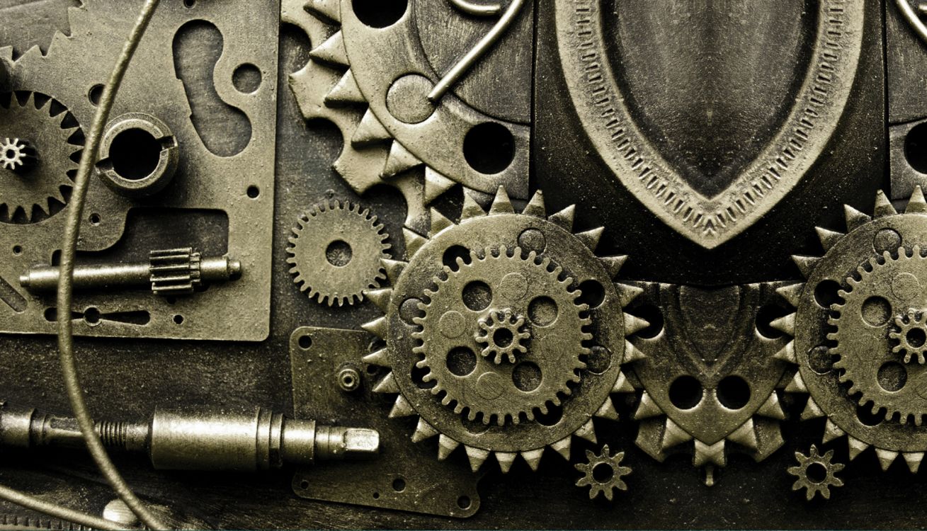 Обои шестерня, металл, машина, черный и белый, часы в разрешении 1920x1100