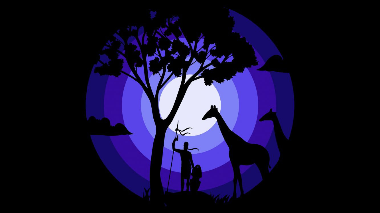 Обои амолед, произведение искусства, дизайн, ветвь, силуэт в разрешении 3840x2160