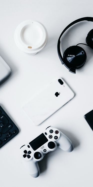 Обои наушники, игровой контроллер, белые, черный, устройство ввода в разрешении 1848x3697