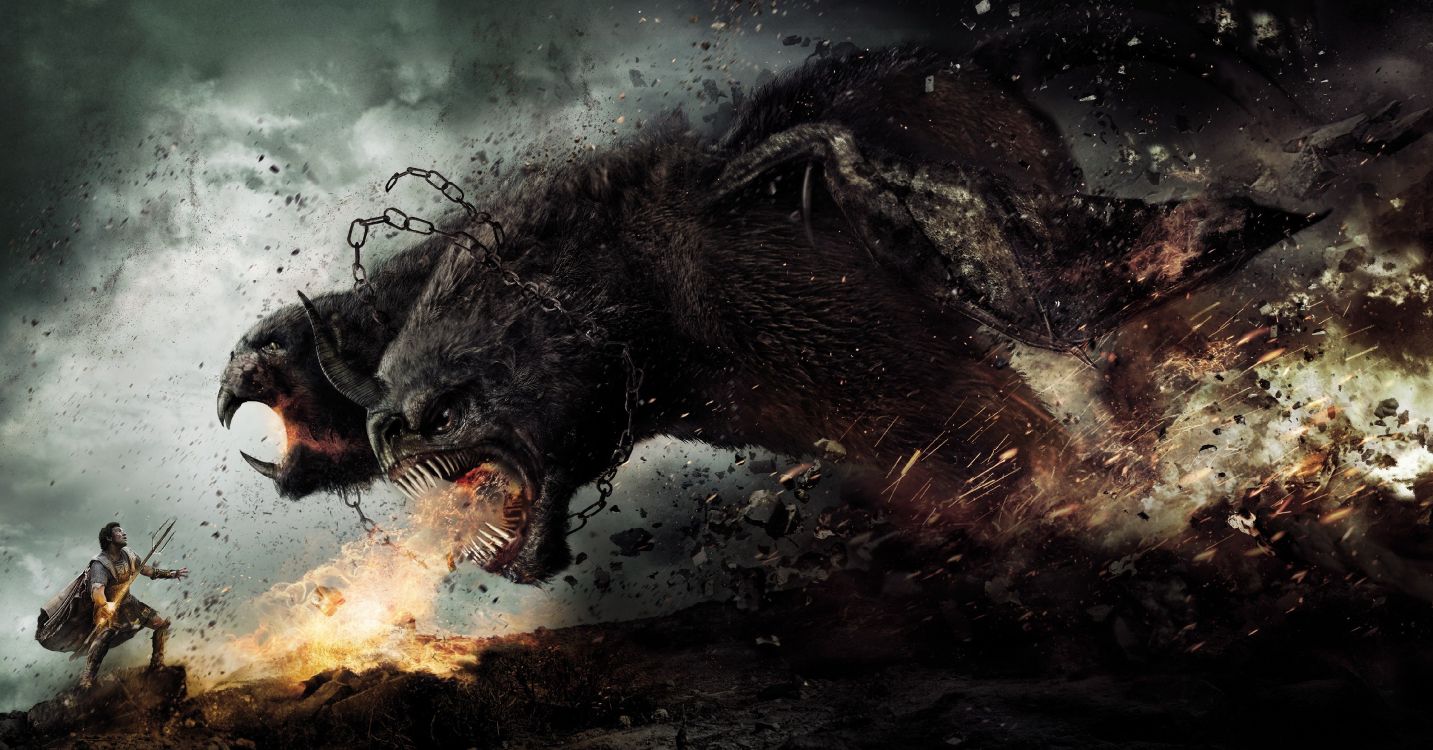 Обои Гнев Титанов, сын Зевса, темнота, фильм, вода в разрешении 4613x2413