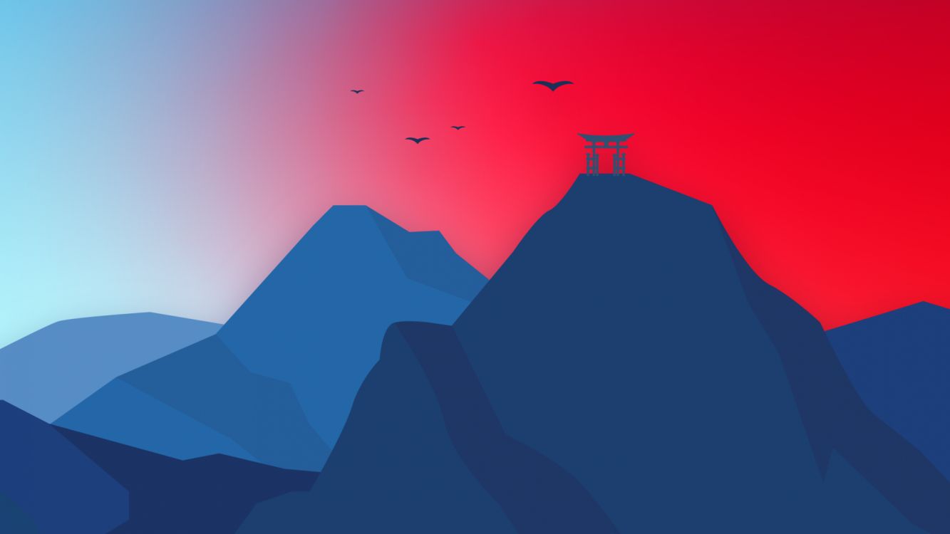 Обои атмосфера, гора, птица, пейзаж, склон в разрешении 1920x1080