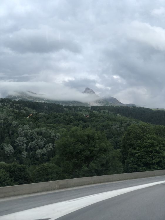 Обои дорога, растительность, дорожное покрытие, облако, горный рельеф в разрешении 1536x2048