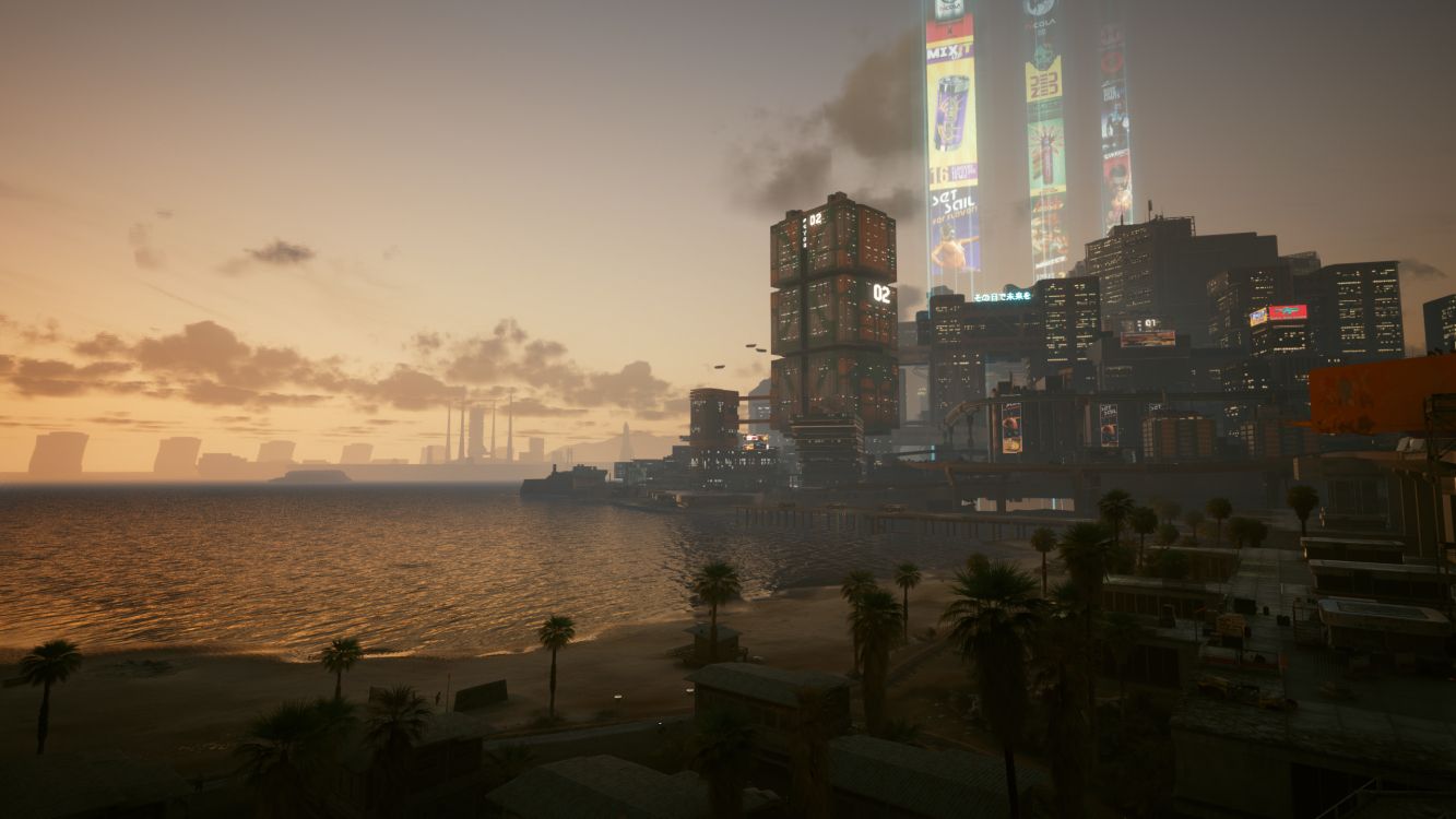 Обои Киберпанк, Киберпанк 2077, Киберпанк 2020, линия горизонта, вода в разрешении 2560x1440