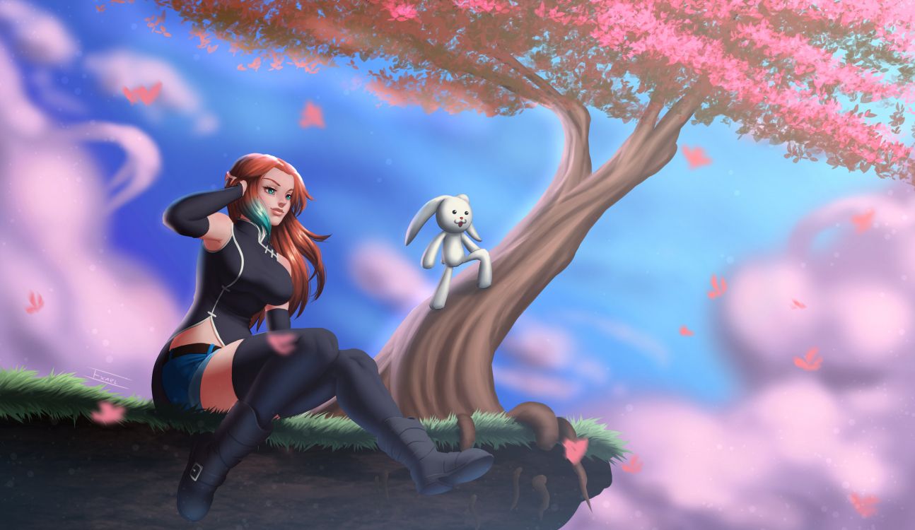 Обои аниме, арт, мультфильм, весна, иллюстрация в разрешении 3217x1864