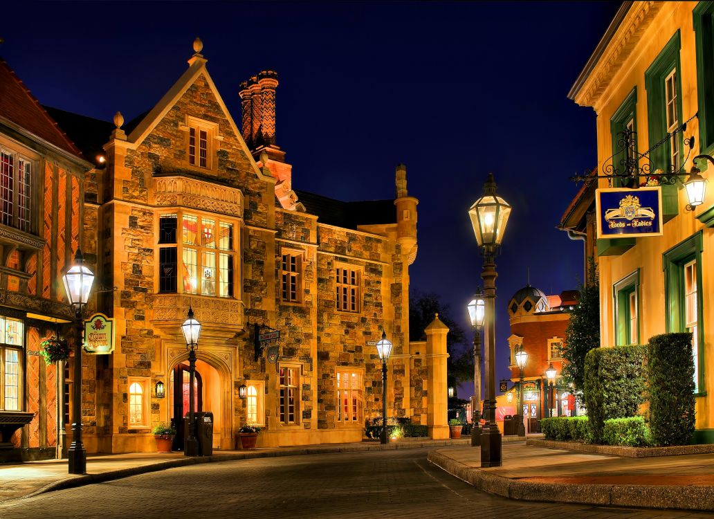 Обои Парижский Диснейленд, ночь, ориентир, городок, освещение в разрешении 3000x2180