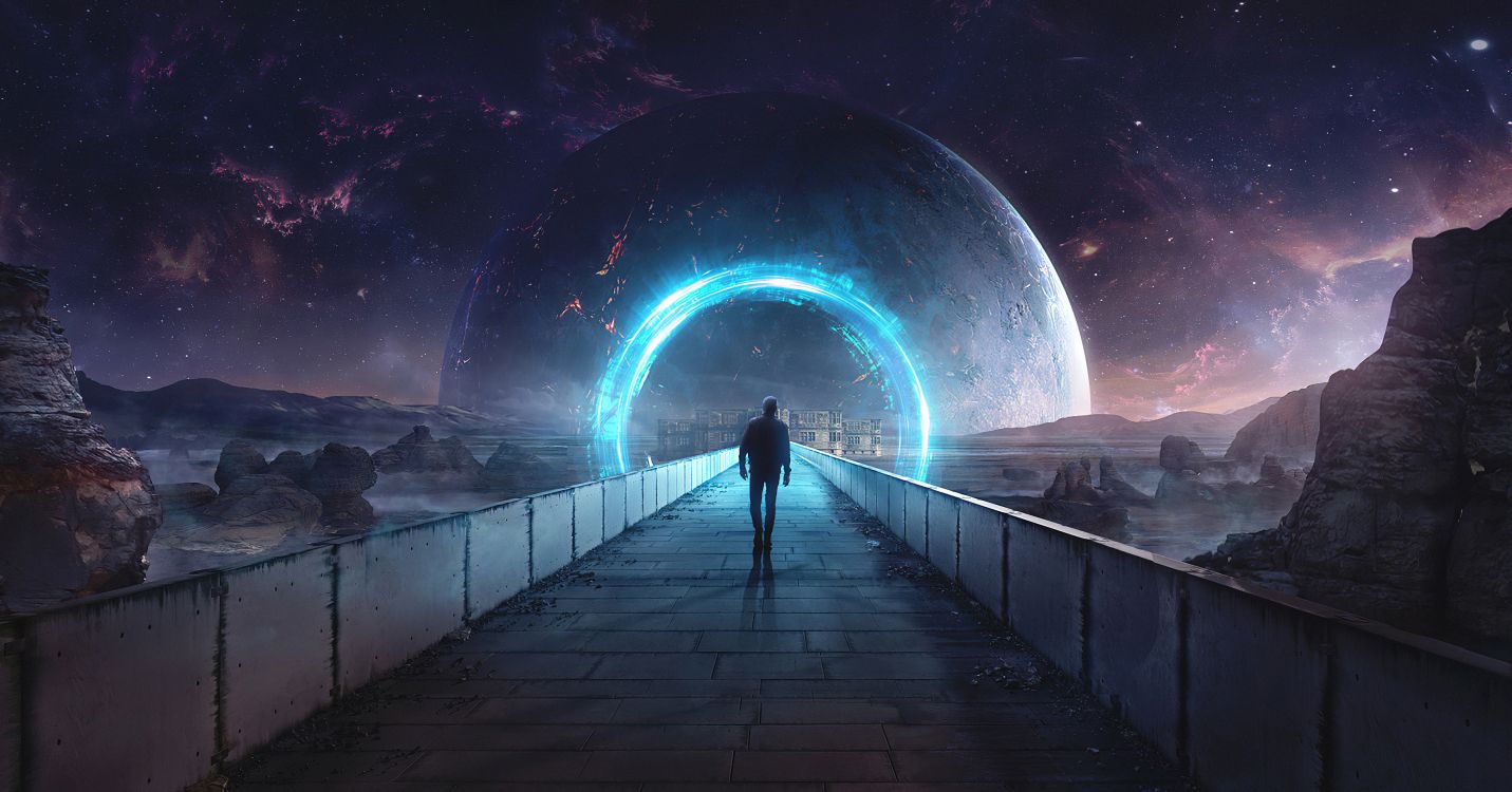 Обои темнота, свет, туннель, атмосфера, инфраструктура в разрешении 3600x1886