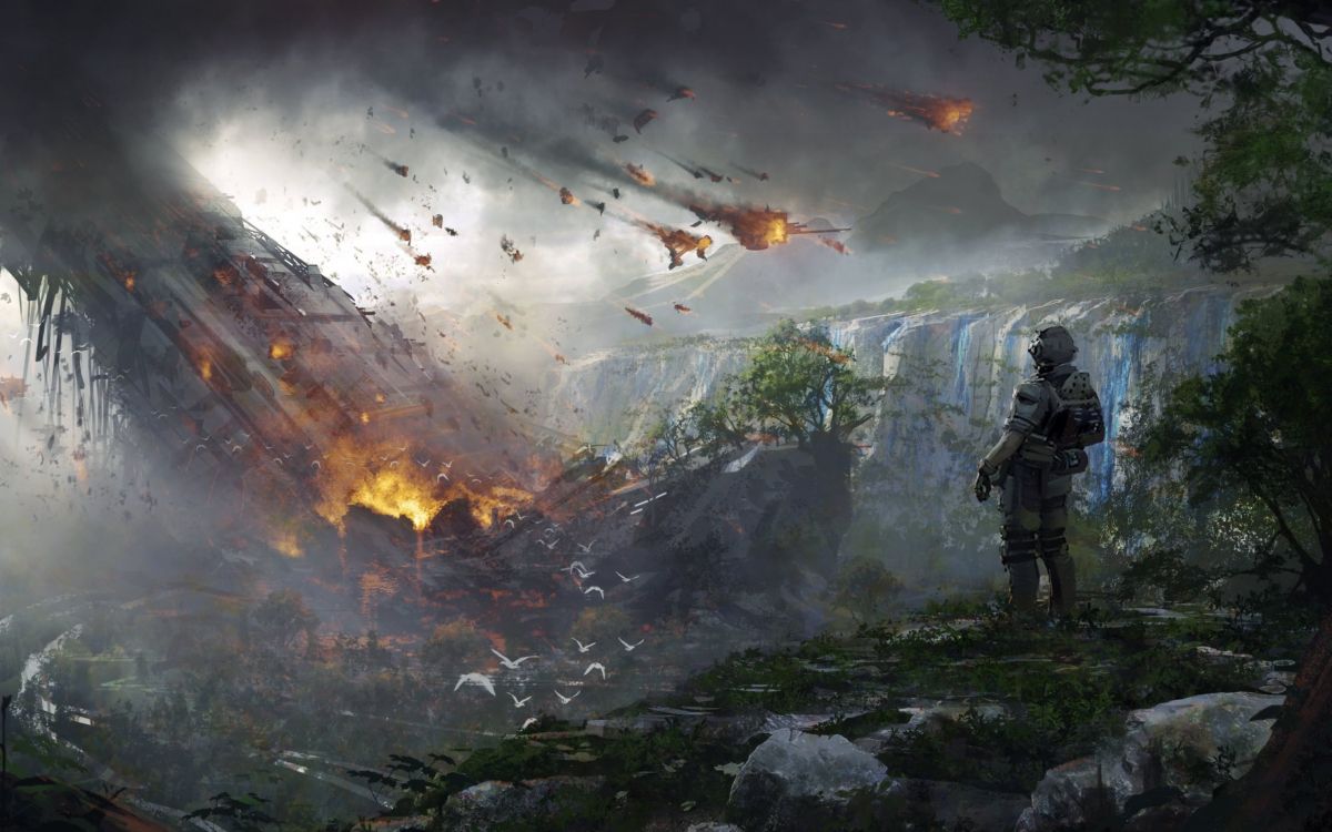 Обои titanfall 2, концепт арт, арт, пожар, цифровое искусство в разрешении 2560x1600